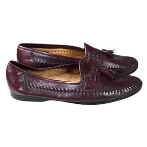 SANTONI Leather Kiltie Tassel Moc Burgundy Loafers Shoes Italy Made Men's Sz‎ 11